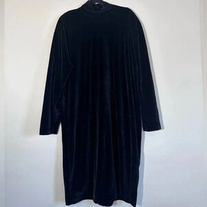 Vintage Lands End velvet mock neck midi dress black size XL (18-20)